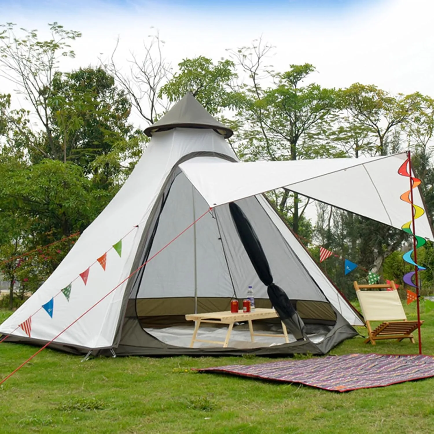 Canvas Indian Tent Yurt Tents 3-8 Persons Bell Tents Outdoors Large Glamping Bell Tents for Family Camping Hunting Christmas Party Shelter