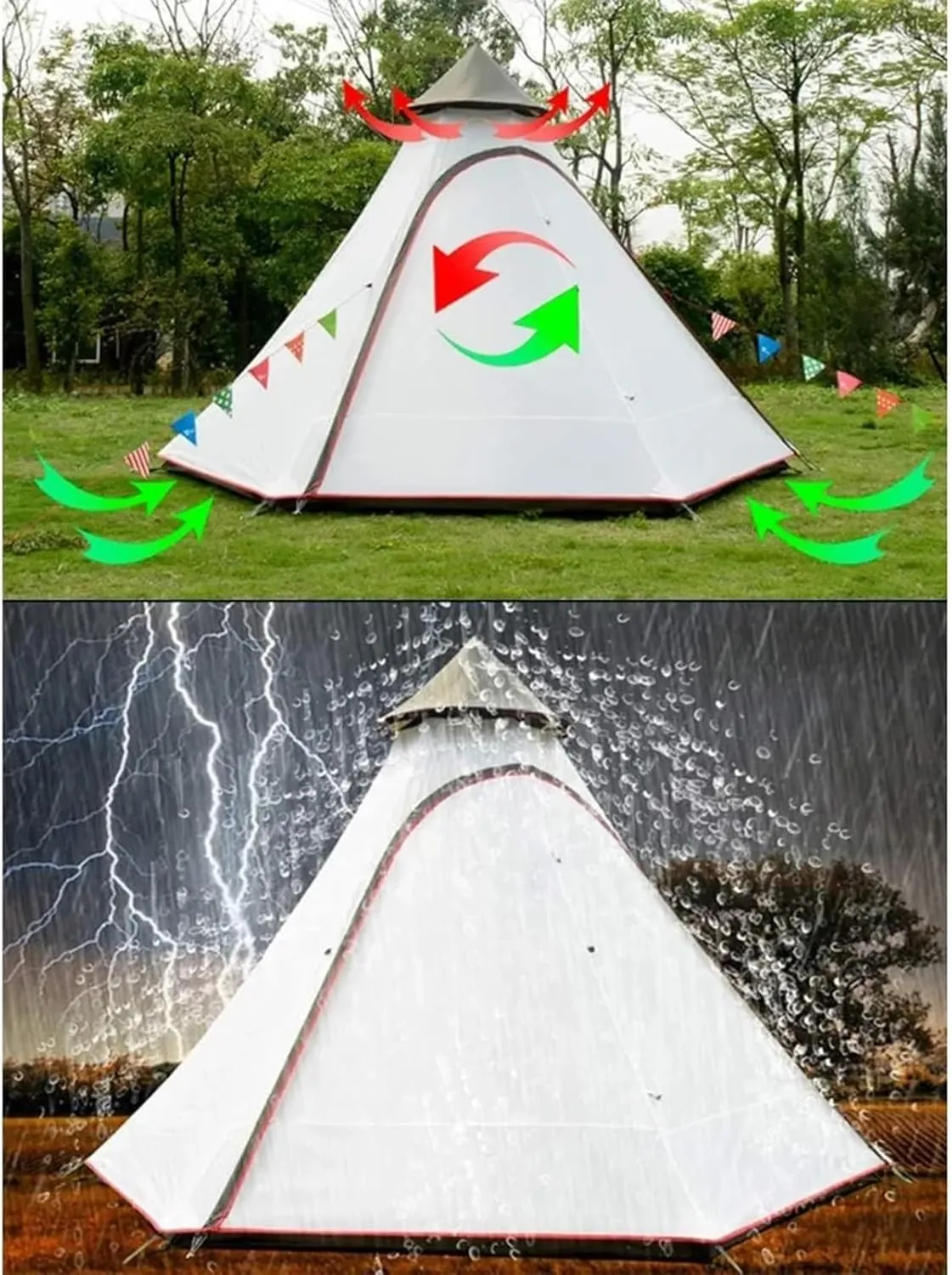 Canvas Indian Tent Yurt Tents 3-8 Persons Bell Tents Outdoors Large Glamping Bell Tents for Family Camping Hunting Christmas Party Shelter