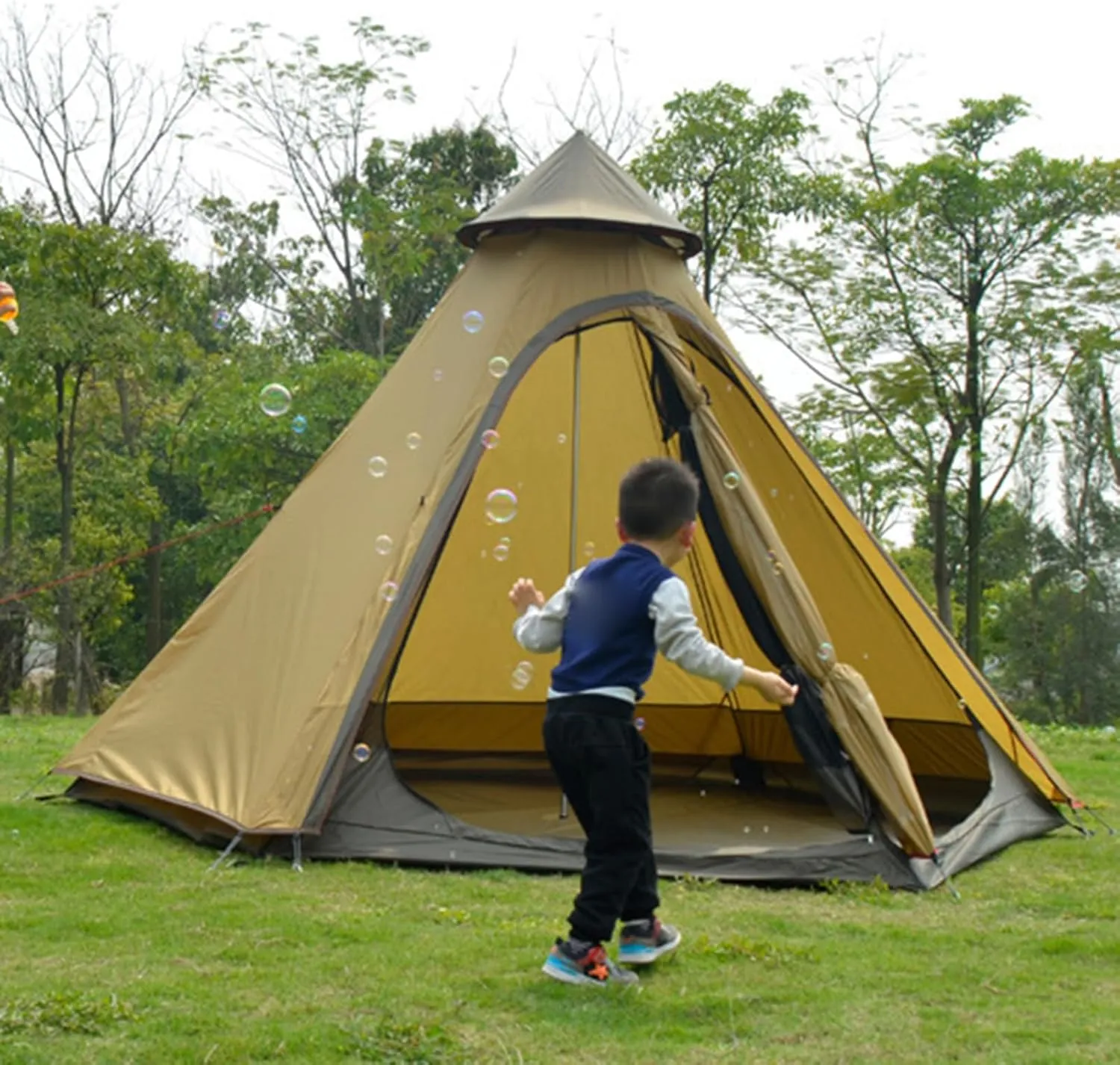 Canvas Indian Tent Yurt Tents 3-8 Persons Bell Tents Outdoors Large Glamping Bell Tents for Family Camping Hunting Christmas Party Shelter