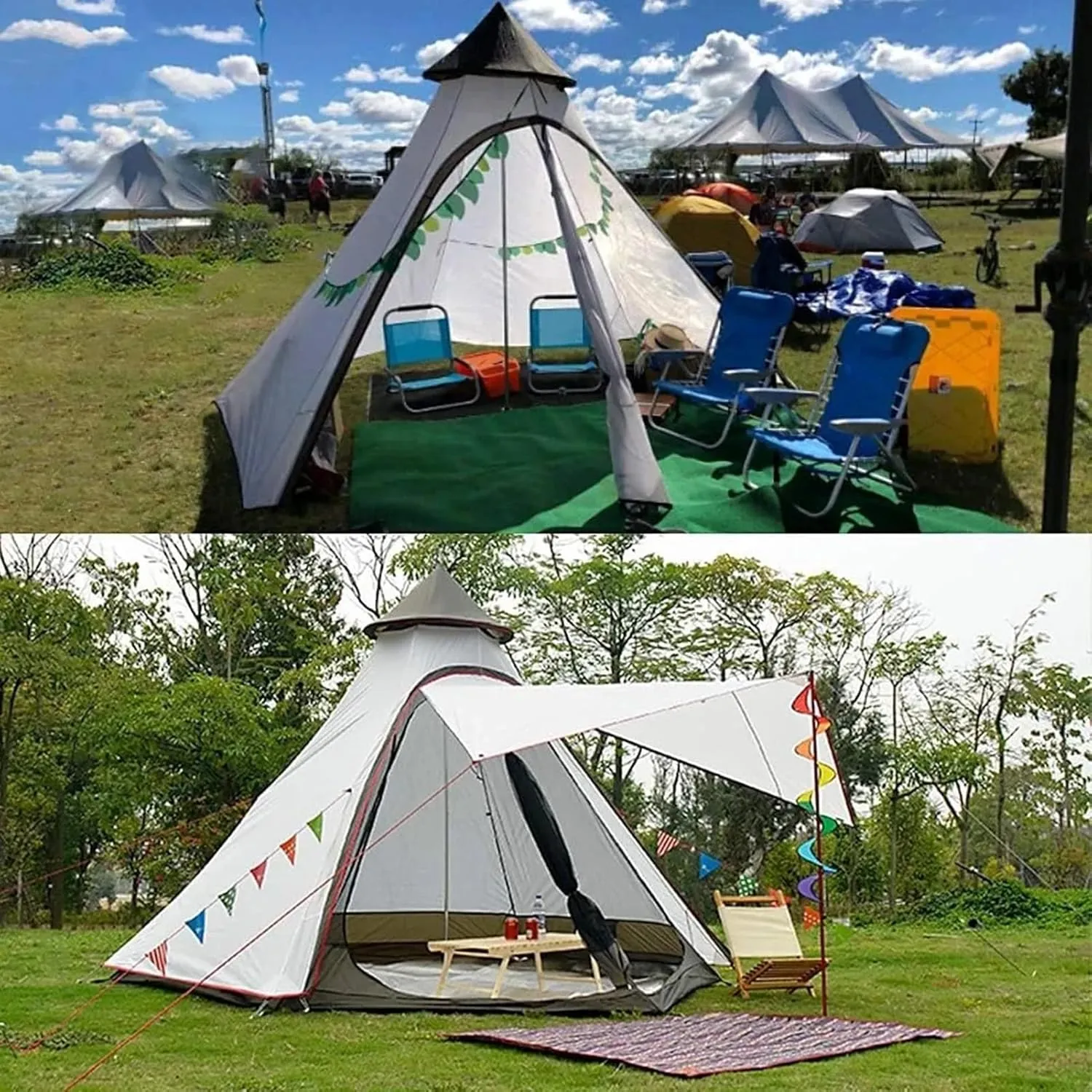 Canvas Indian Tent Yurt Tents 3-8 Persons Bell Tents Outdoors Large Glamping Bell Tents for Family Camping Hunting Christmas Party Shelter