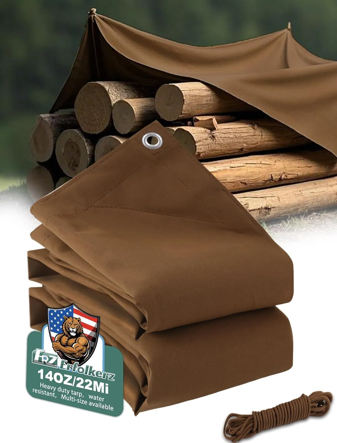 Canvas Tarp 20x24ft 22Mil Water-Resistant Tarps with Aluminum Grommets, 14OZ UV-Resistant Tarpaulin,Heavy-Duty Multi-Use Cloth Covers for Wood/Car/Roof/Boat/Camp/Canopy