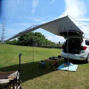Car Awning Camping Large Camping Tent Tarp for Car, Portable Waterproof Hexagon Hammock Rain Fly, Sun Protection and PU 2000mm Waterproof (Color : Gris, Size : 440 * 200cm/14.4 * 6.5ft)