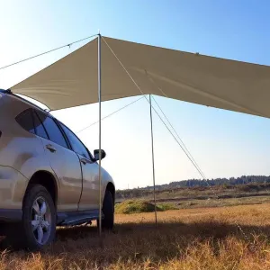 Car Awning for SUV, Waterproof Oxford Cloth 5-8 Persons Outdoor Camping Tarp SUV Truck Tailgate Canopy RV Vehicle Roof Sun Shade Hatchback Car Tent Khaki M