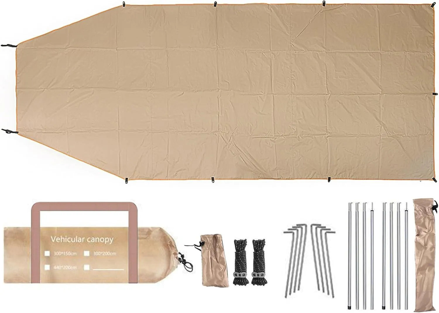 Car Awning for SUV, Waterproof Oxford Cloth 5-8 Persons Outdoor Camping Tarp SUV Truck Tailgate Canopy RV Vehicle Roof Sun Shade Hatchback Car Tent Khaki M
