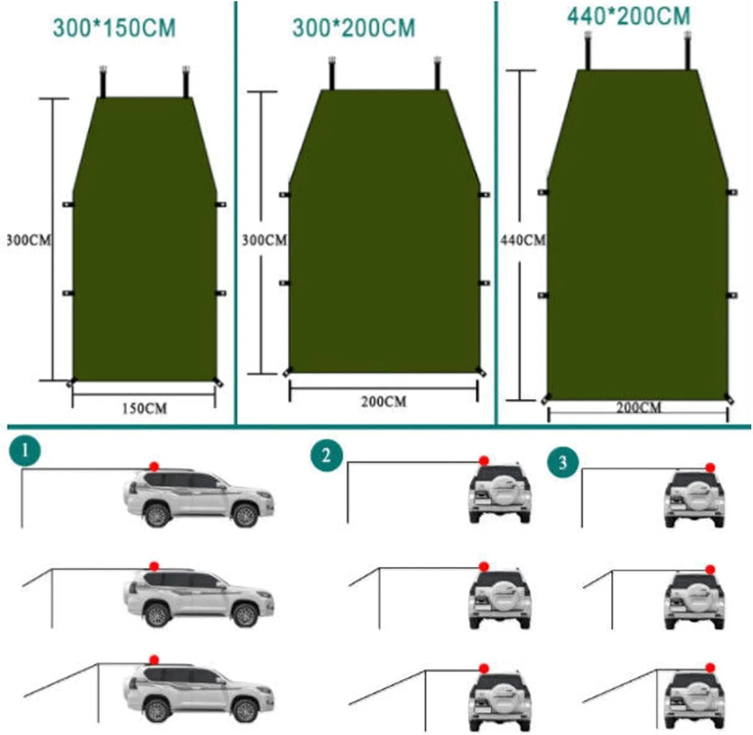 Car Awning Waterproof Oxford Cloth 5-8 Persons Outdoor Camping Tarp SUV Truck Tailgate Canopy RV Vehicle Roof Sun Shade Hatchback Car Tent for Camping Family Camping Army Green3 L3