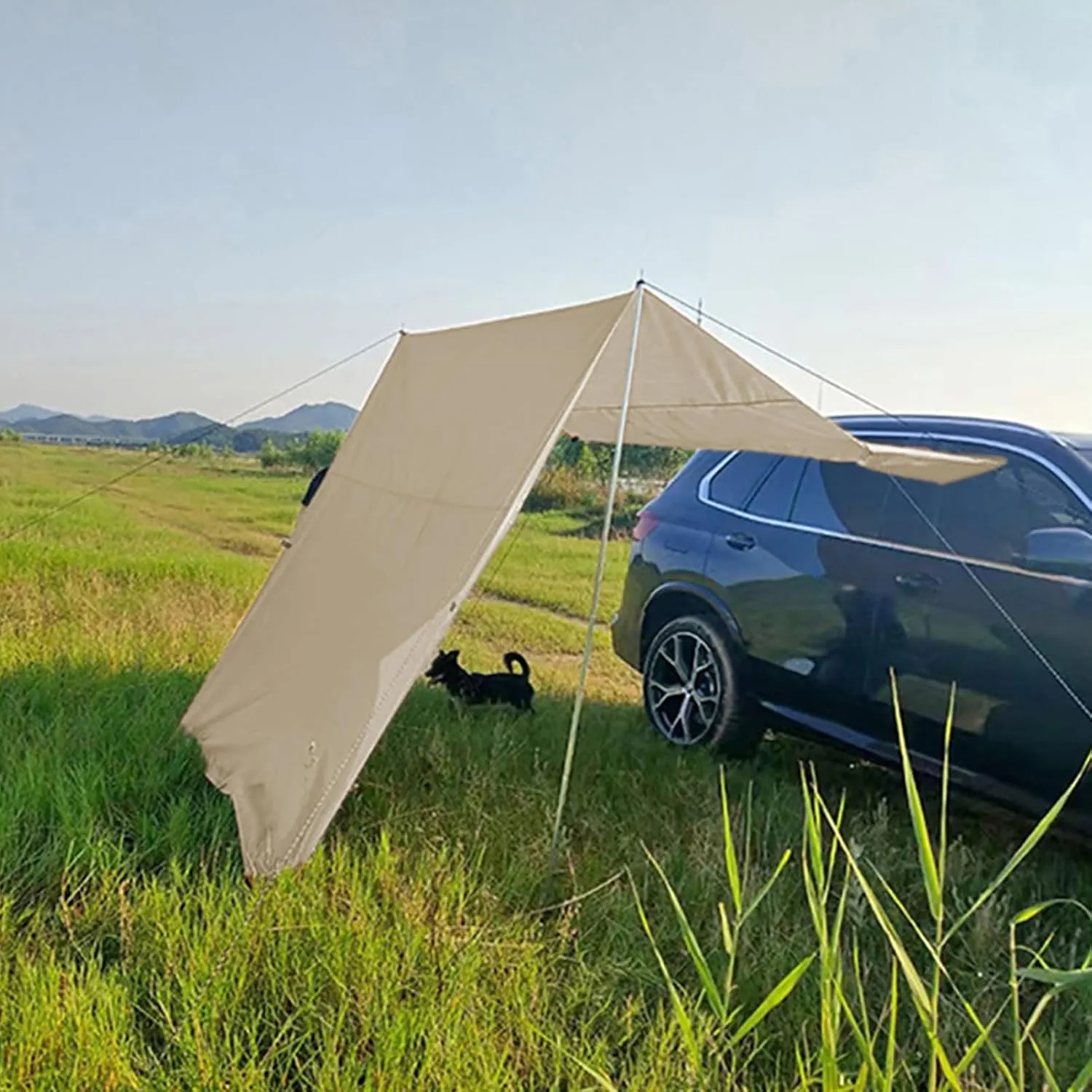 Car Awning Waterproof Oxford Cloth 5-8 Persons Outdoor Camping Tarp SUV Truck Tailgate Canopy RV Vehicle Roof Sun Shade Hatchback Car Tent for Camping Family Camping Army Green3 L3