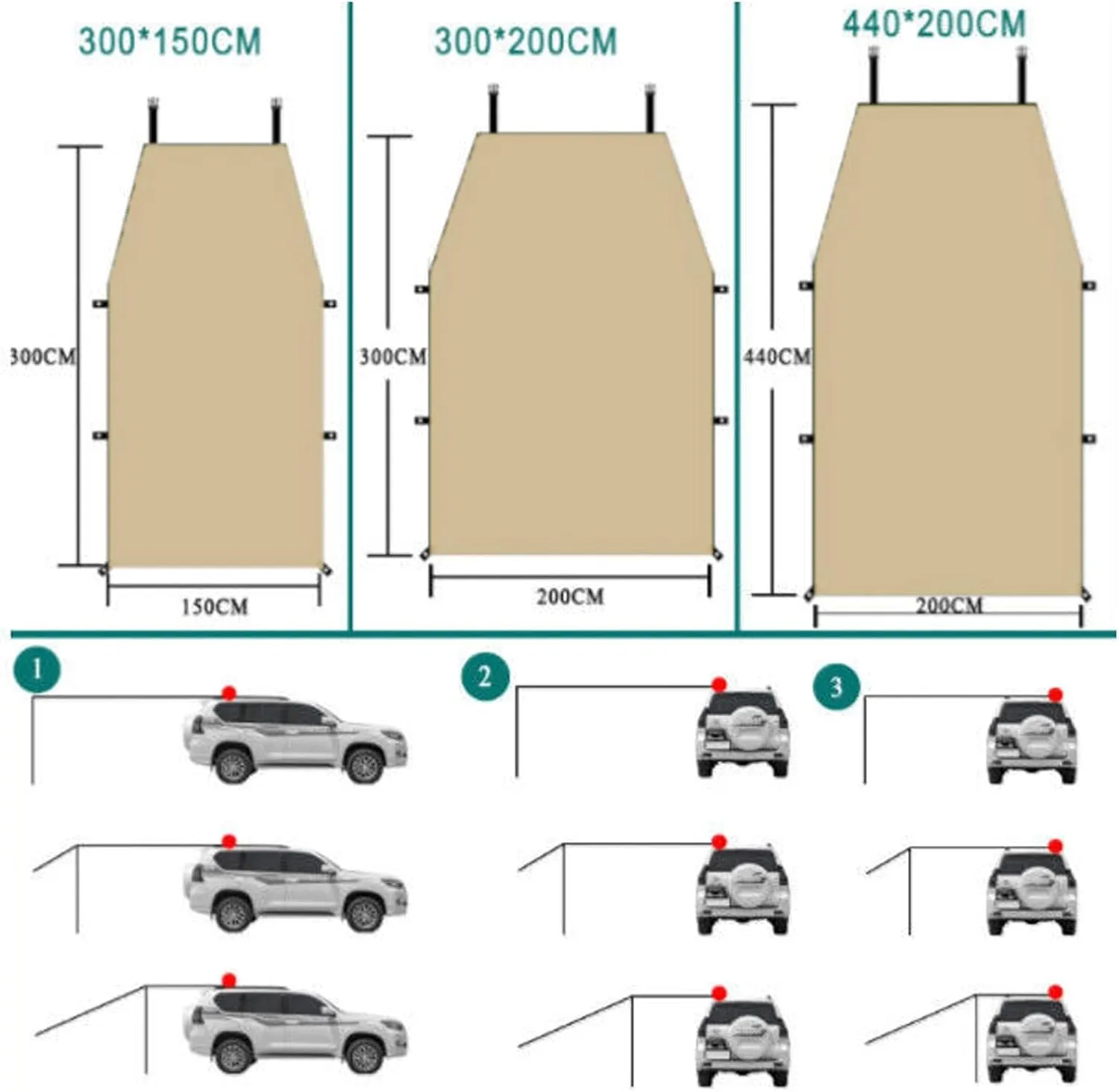 Car Awning Waterproof Oxford Cloth 5-8 Persons Outdoor Camping Tarp SUV Truck Tailgate Canopy RV Vehicle Roof Sun Shade Hatchback Car Tent for Camping Family Camping Army Green3 L3