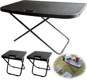 Car Camping Portable Table Compatible with 2021-2024 Tesla Model Y Camping Outdoor Folding Table with 2 Pack Collapsible Stool Tailbox Car for Travel Hiking Picnic BBQ Fishing Beach