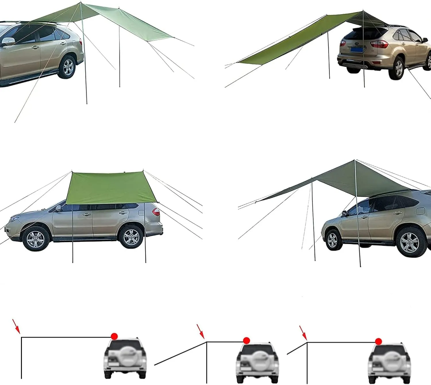 Car Side Awning SUV Car Side Tent Sunshade Screen Canopy,Car Awning Sun Shelter Waterproof Camping Tarp with 210D Silver Coated Oxford Cloth,for SUV Beach Outdoor (14.4 x 6.6ft) (Silver 9.8 x 6.6ft)