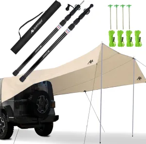 Car Tailgate Tarp & Tarp Poles, AYAMAYA 14 x 16 FT Extra Large Car Tent Tarp, Telescoping Camping Tent Poles Replacement