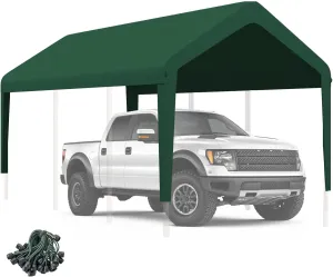 Carport Canopy 10 FTx20 FT Heavy Duty Replacement Cover, 800D Oxford Garage Shelter Cover Waterproof & UV Protected, Tarp with Ball Bungees, Not Include Frame, Dark Green