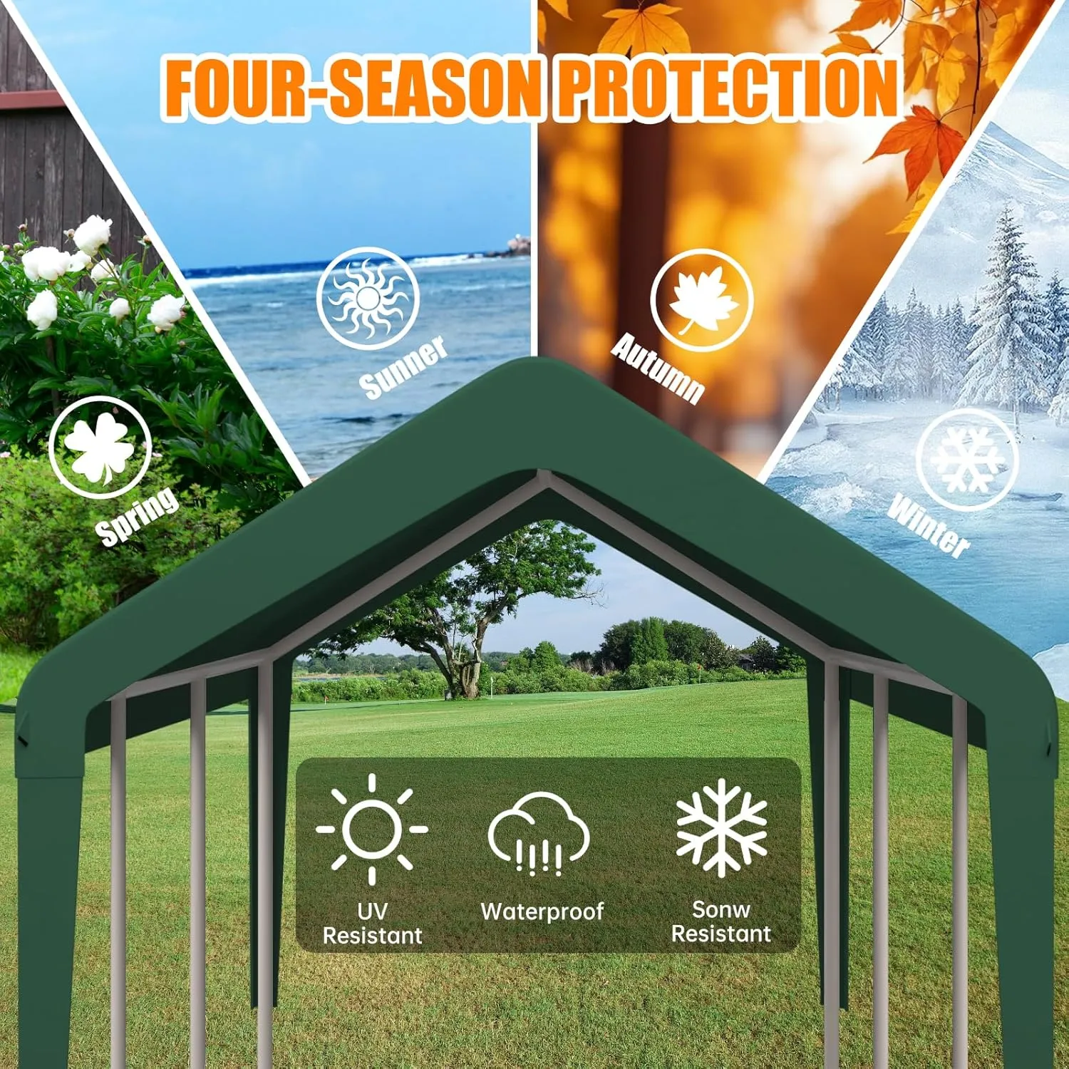 Carport Canopy 10 FTx20 FT Heavy Duty Replacement Cover, 800D Oxford Garage Shelter Cover Waterproof & UV Protected, Tarp with Ball Bungees, Not Include Frame, Dark Green