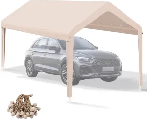 Carport Canopy 10'x20' Heavy Duty Replacement Cover, Garage Shelter Cover 800D Oxford Waterproof & UV Protected Tarp with Ball Bungees, Not Include Frame - Beige