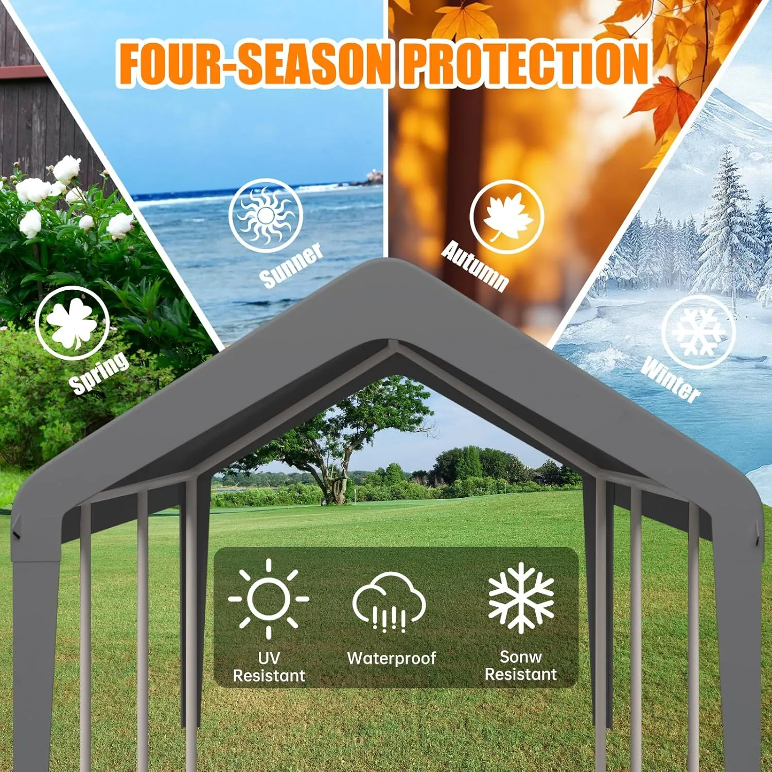 Carport Canopy 12'x20' Replacement Cover, Heavy Duty Garage Shelter Cover 800D Oxford Waterproof & UV Protected Tarp with Ball Bungees, Not Include Frame, Gray