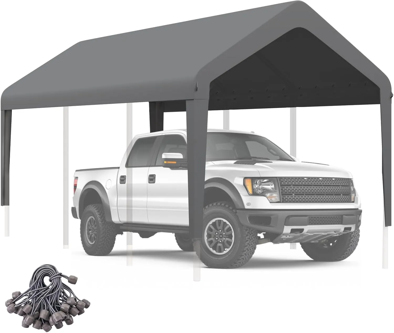 Carport Canopy 12'x20' Replacement Cover, Heavy Duty Garage Shelter Cover 800D Oxford Waterproof & UV Protected Tarp with Ball Bungees, Not Include Frame, Gray
