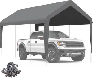 Carport Canopy 12'x20' Replacement Cover, Heavy Duty Garage Shelter Cover 800D Oxford Waterproof & UV Protected Tarp with Ball Bungees, Not Include Frame, Gray
