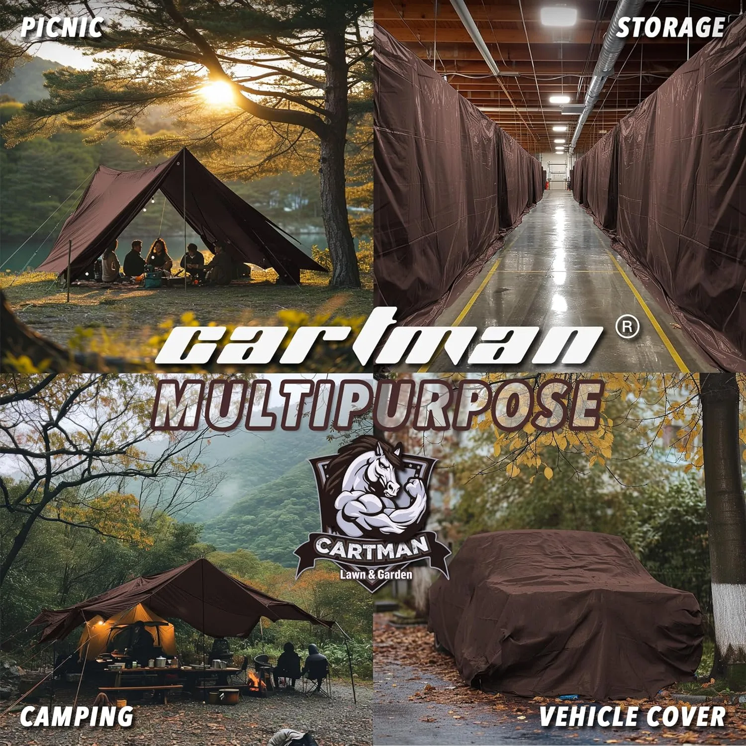 CARTMAN Finished Size 14x30 Feet Extra Thick 20 Mil Brown Ultra Heavy Duty Poly Tarp, Multipurpose Protective Cover, UV Resistant, Waterproof Poly Tarpaulin with Reinforced Edges