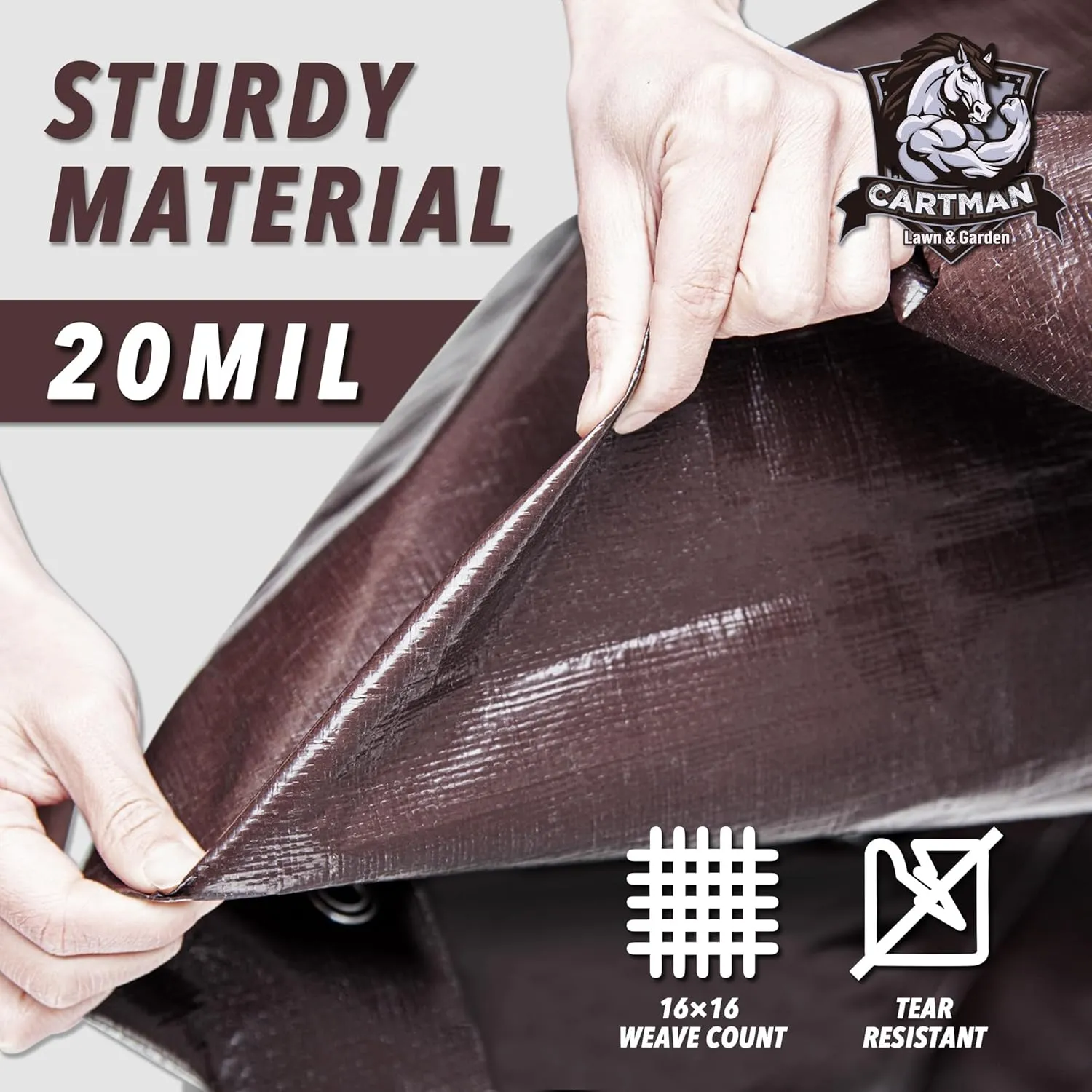 CARTMAN Finished Size 14x30 Feet Extra Thick 20 Mil Brown Ultra Heavy Duty Poly Tarp, Multipurpose Protective Cover, UV Resistant, Waterproof Poly Tarpaulin with Reinforced Edges