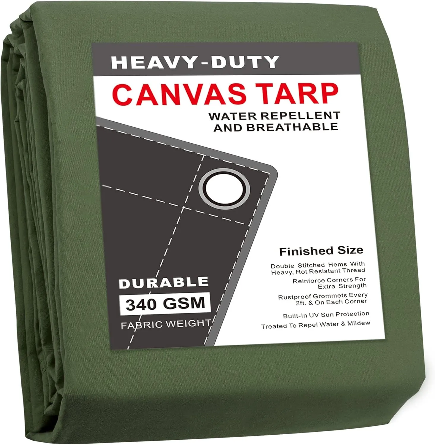 CARTMAN Finished Size 6x8 Feet Canvas Tarp with Rustproof Grommets, Heavy Duty Multipurpose Tarpaulin Cover for Canopy Tent, Roof, Camping, Woodpile