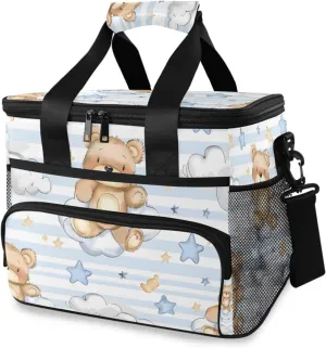 Cartoon Bear White Clouds Stars Line Cooler Bag Insulated Cooler Soft Sided Cooler 24 Can Portable Picnic Bag Large Leakproof Lunch Bag Box for Beach Grocery Camping Travel Car Men Women