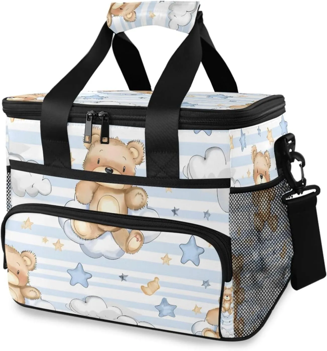 Cartoon Bear White Clouds Stars Line Cooler Bag Insulated Cooler Soft Sided Cooler 24 Can Portable Picnic Bag Large Leakproof Lunch Bag Box for Beach Grocery Camping Travel Car Men Women