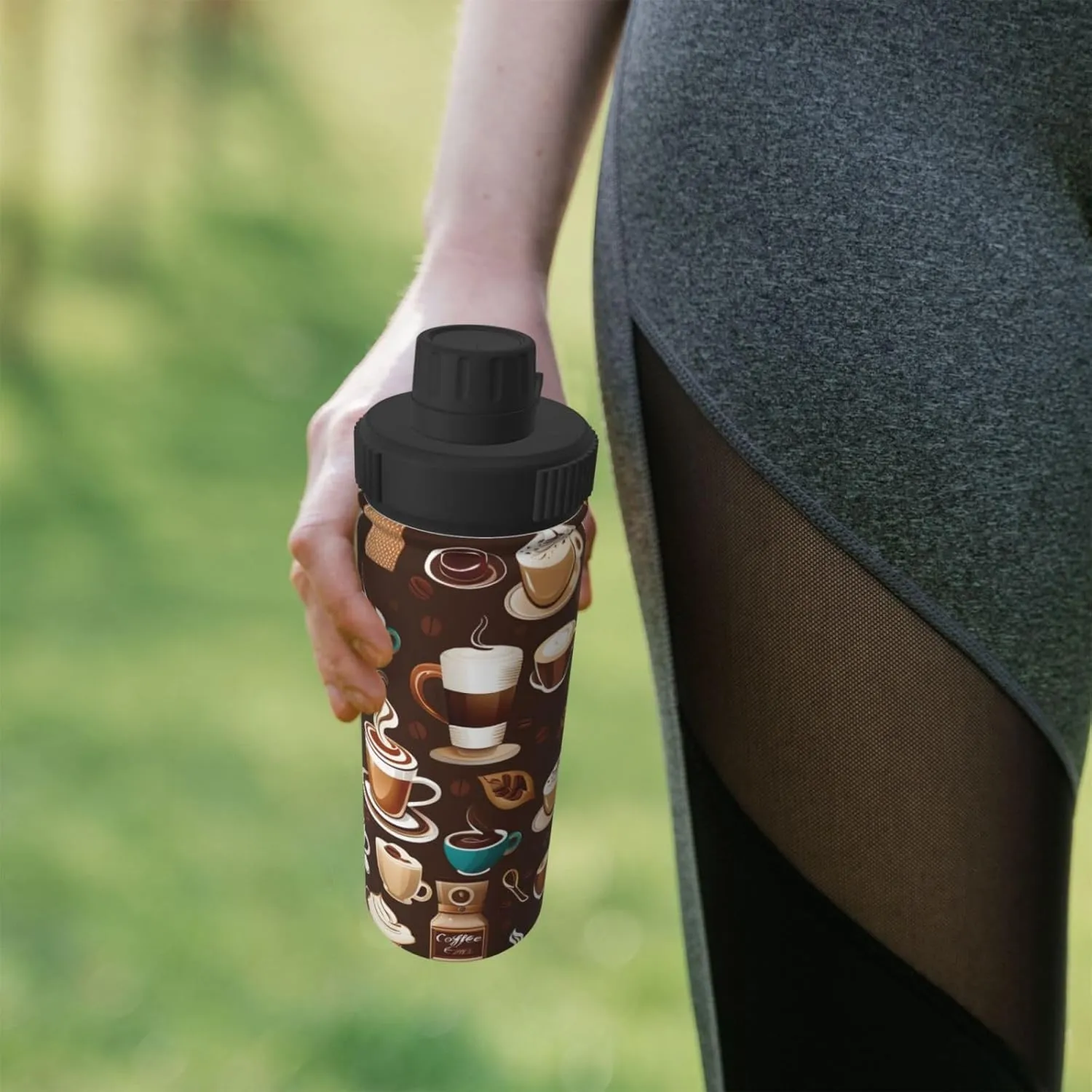 Cartoon Coffee 18 oz Stainless Steel Water Bottles Insulated Sports Water Bottle with Spout Lid, Double Wall Travel Water Flask for Running Hiking Fishing