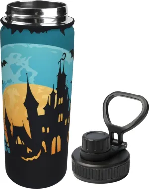 Castle Halloween Moon 18 oz Stainless Steel Water Bottles Insulated Sports Water Bottle with Spout Lid, Funny Pumpkins Double Wall Travel Water Flask for Men Women