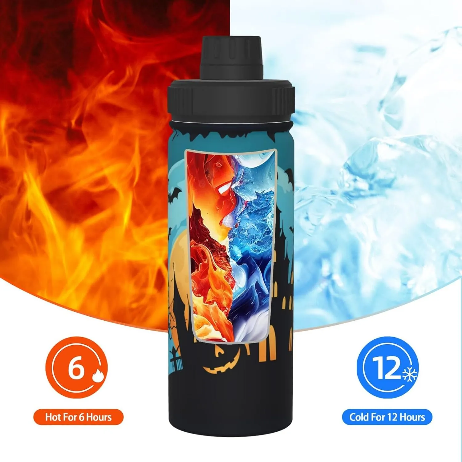 Castle Halloween Moon 18 oz Stainless Steel Water Bottles Insulated Sports Water Bottle with Spout Lid, Funny Pumpkins Double Wall Travel Water Flask for Men Women
