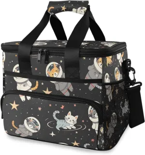Cat Astronaut Childish Doodle Cooler Bag Insulated Cooler Soft Sided Cooler 24 Can Portable Picnic Bag Large Leakproof Lunch Bag Box for Beach Grocery Camping Travel Car Men Women