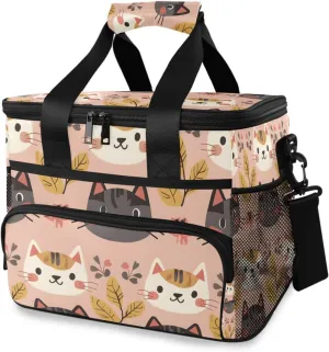Cat Pink Flower Cooler Bag Insulated Cooler Soft Sided Cooler 24 Can Portable Picnic Bag Large Leakproof Lunch Bag Box for Beach Grocery Camping Travel Car Men Women