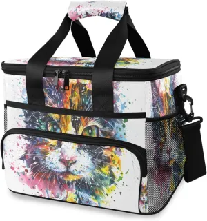 Cats Rainbow Watercolor Cooler Bag Insulated Cooler Soft Sided Cooler 24 Can Portable Picnic Bag Large Leakproof Lunch Bag Box for Beach Grocery Camping Travel Car Men Women