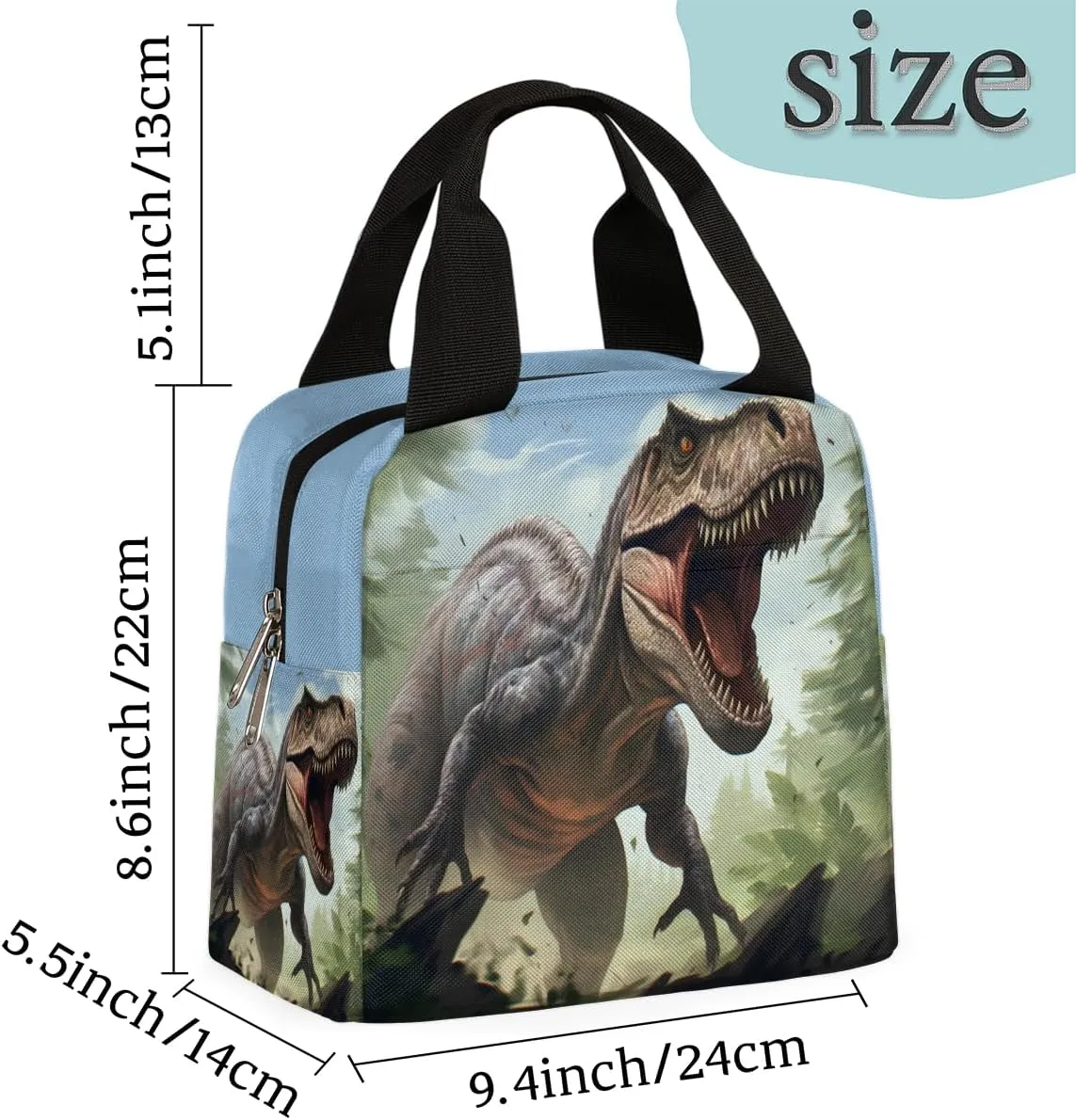 cfpolar Lunch Bags for Women Girls Boys Dinosaur in Forest Insulated Lunch Box Reusable Cooler Lunch Tote for Picnics, Travel, Office Lunches, Schools, Beaches, Hiking, Fishing