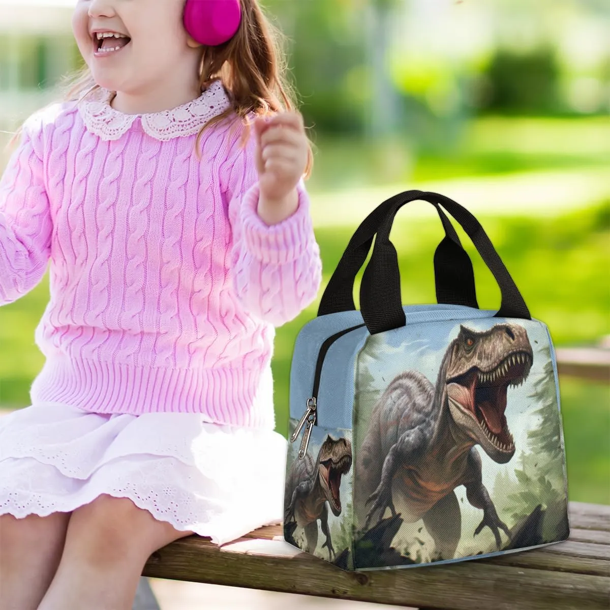 cfpolar Lunch Bags for Women Girls Boys Dinosaur in Forest Insulated Lunch Box Reusable Cooler Lunch Tote for Picnics, Travel, Office Lunches, Schools, Beaches, Hiking, Fishing