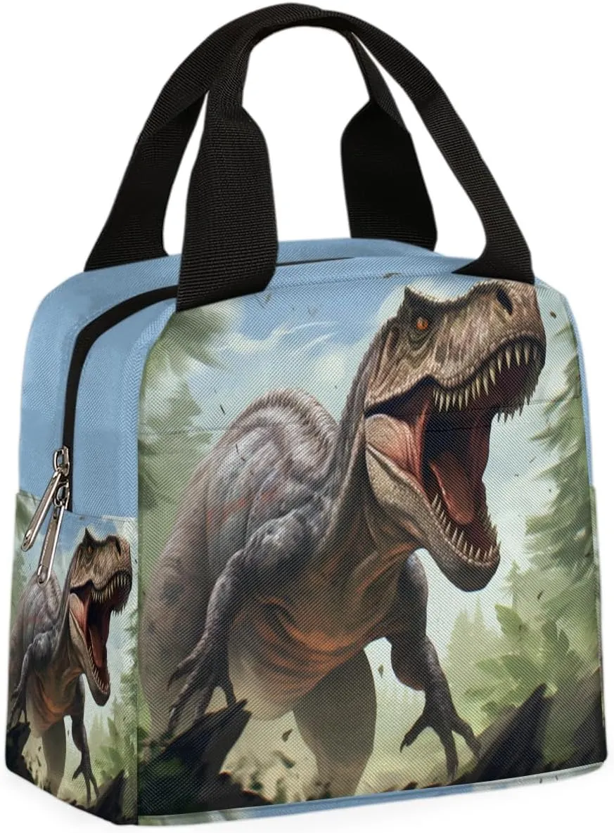 cfpolar Lunch Bags for Women Girls Boys Dinosaur in Forest Insulated Lunch Box Reusable Cooler Lunch Tote for Picnics, Travel, Office Lunches, Schools, Beaches, Hiking, Fishing