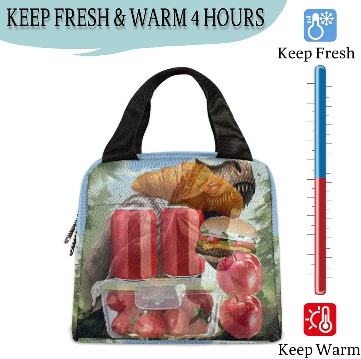 cfpolar Lunch Bags for Women Girls Boys Dinosaur in Forest Insulated Lunch Box Reusable Cooler Lunch Tote for Picnics, Travel, Office Lunches, Schools, Beaches, Hiking, Fishing