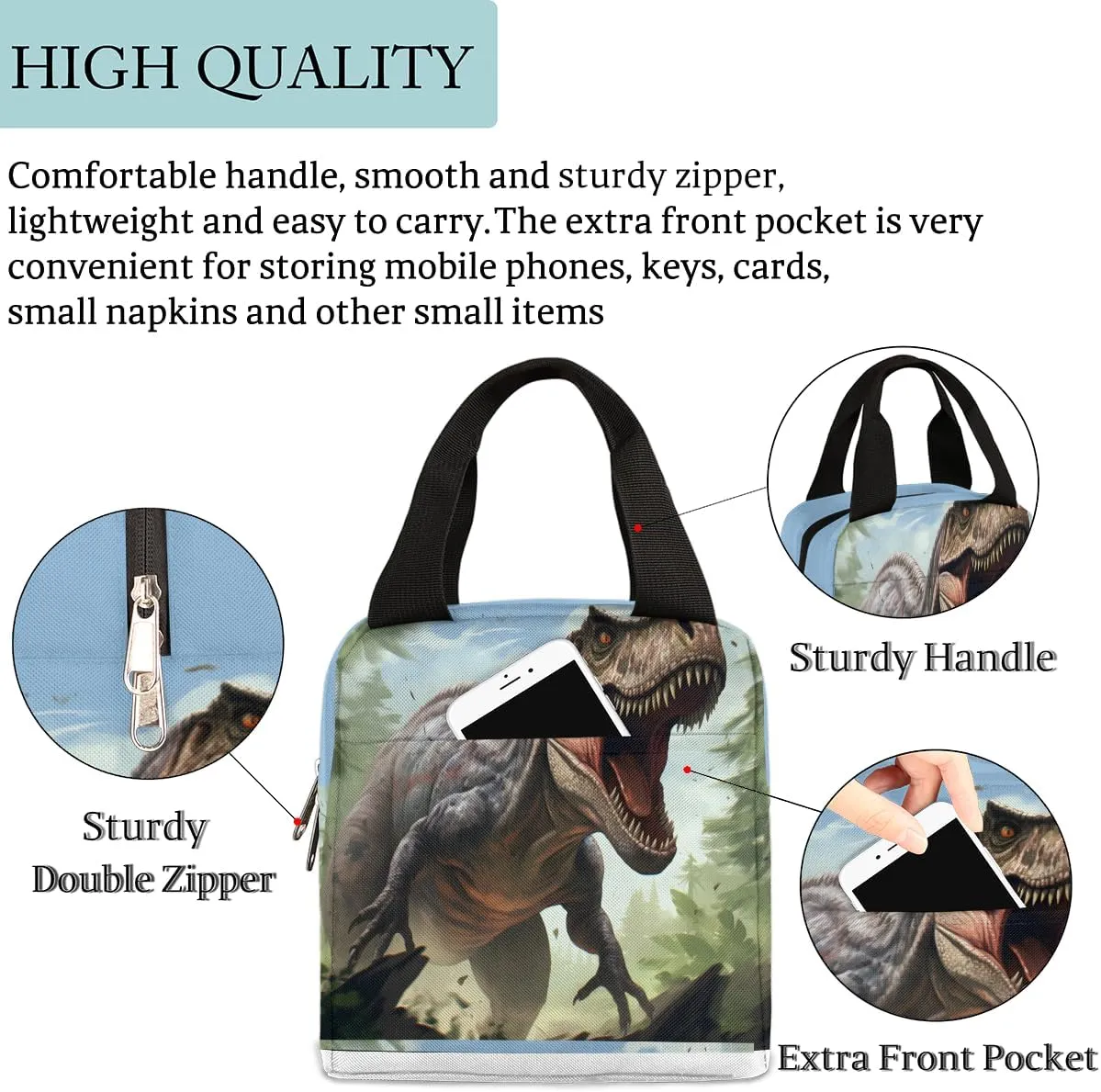 cfpolar Lunch Bags for Women Girls Boys Dinosaur in Forest Insulated Lunch Box Reusable Cooler Lunch Tote for Picnics, Travel, Office Lunches, Schools, Beaches, Hiking, Fishing