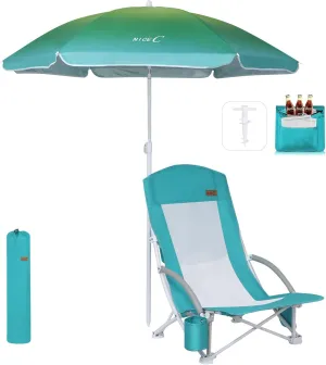 Chair with Canopy, Chairs with Shades, Folding Chair with Canopy, Umbrella Chair   Beach Chair, Beach Chairs for Adults with Umbrella and Cooler, High Back, Cup Holder & Carry Bag