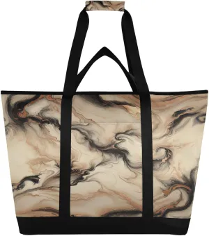 Champagne Gold Marble Reusable Insulated Lunchbox Cooler Bag, Leakproof Kitchen Grocery Bag Collapsible Portable Cooler Tote Bag for Picnic, Camping, Office, Travel