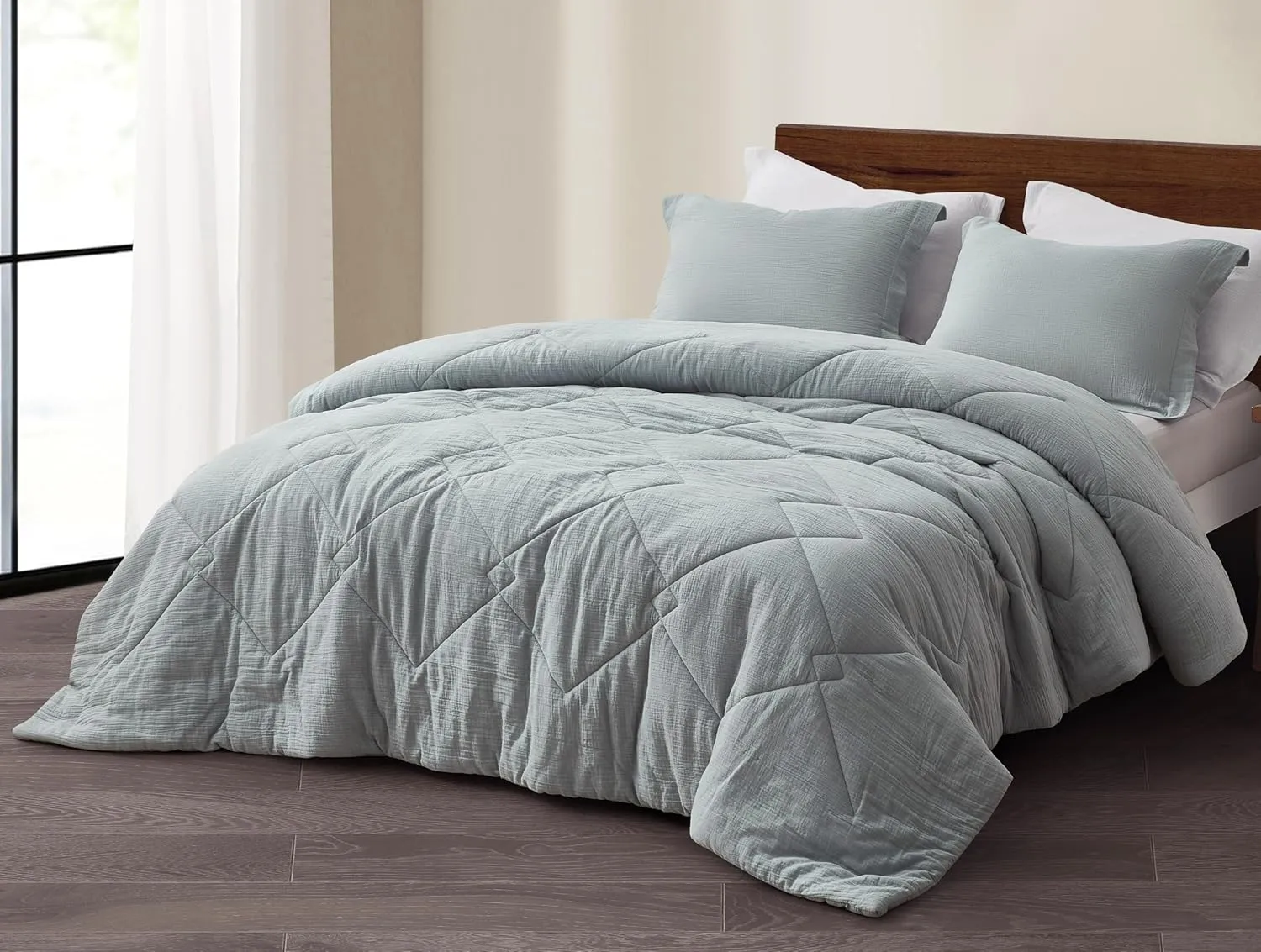Chezmoi Collection Skye 3-Piece Breathable Lightweight Cotton Gauze Comforter Set Oversized King, Light Blue-Gray Reversible Soft Washed 100% Cotton Muslin Thin Comforter, 130GSM Fill Summer Blanket