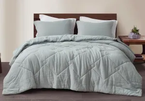 Chezmoi Collection Skye 3-Piece Breathable Lightweight Cotton Gauze Comforter Set Oversized King, Light Blue-Gray Reversible Soft Washed 100% Cotton Muslin Thin Comforter, 130GSM Fill Summer Blanket