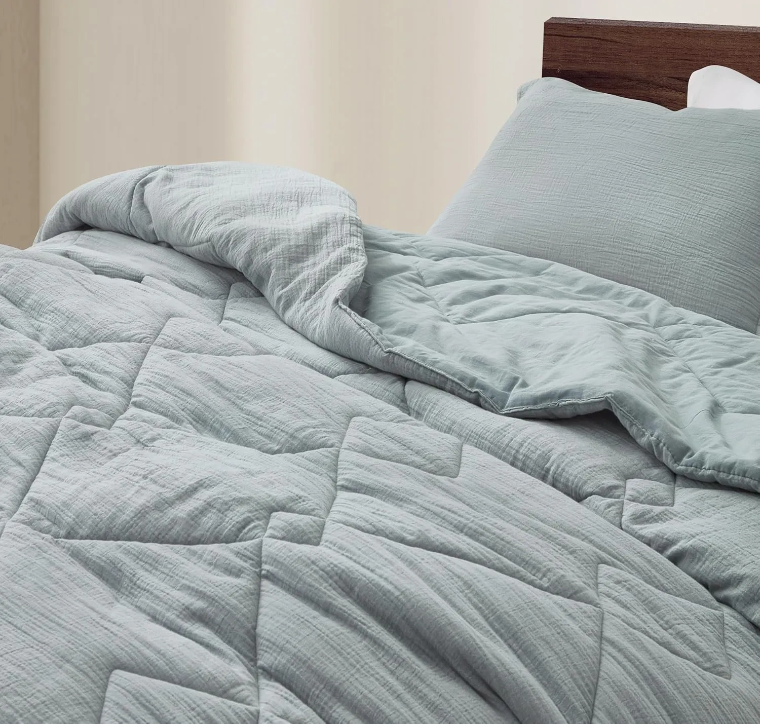 Chezmoi Collection Skye 3-Piece Breathable Lightweight Cotton Gauze Comforter Set Oversized King, Light Blue-Gray Reversible Soft Washed 100% Cotton Muslin Thin Comforter, 130GSM Fill Summer Blanket