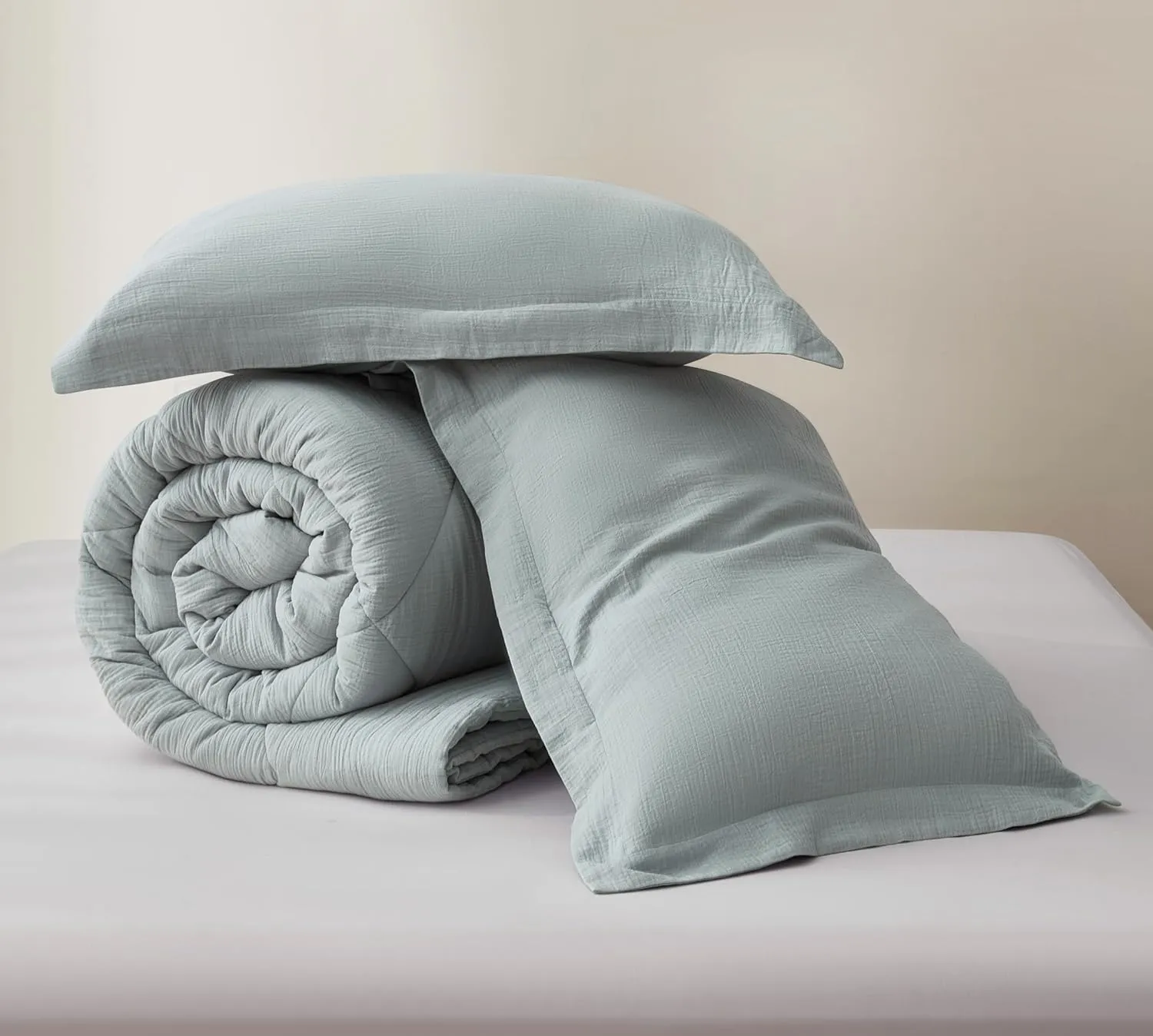 Chezmoi Collection Skye 3-Piece Breathable Lightweight Cotton Gauze Comforter Set Oversized King, Light Blue-Gray Reversible Soft Washed 100% Cotton Muslin Thin Comforter, 130GSM Fill Summer Blanket