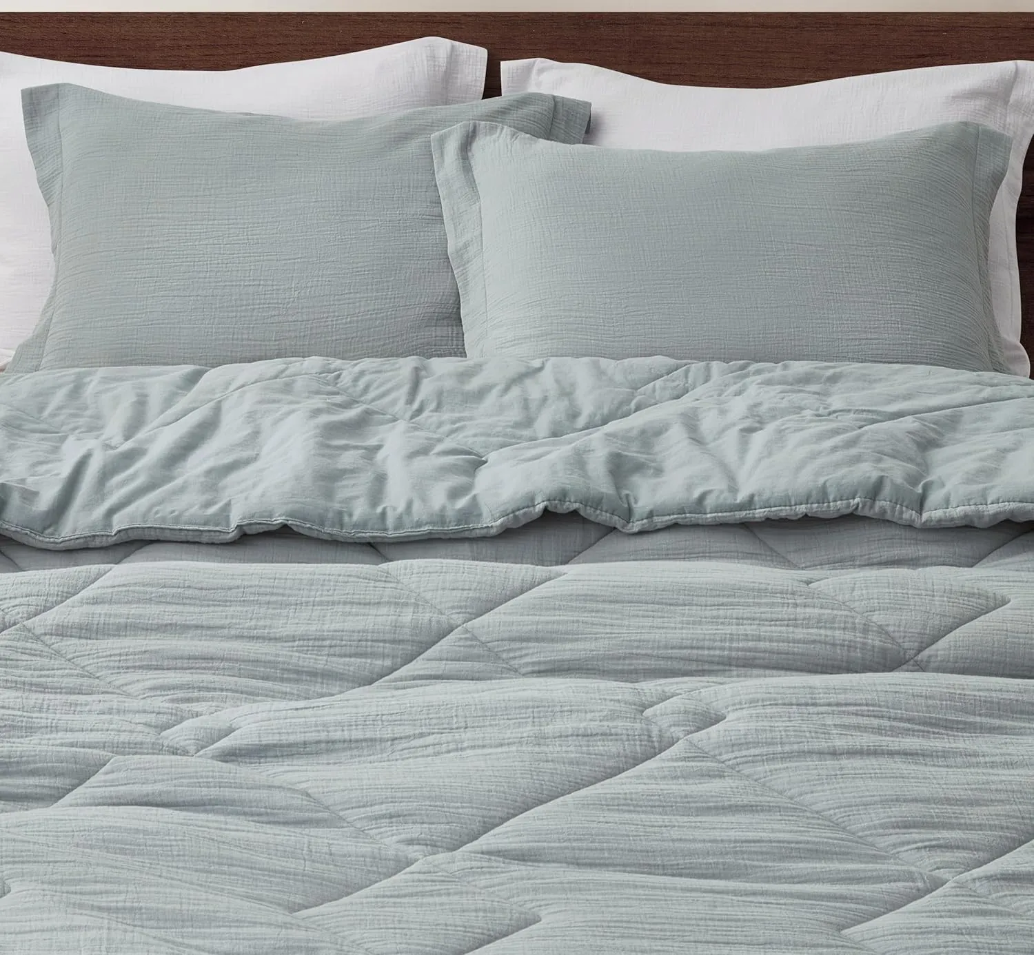 Chezmoi Collection Skye 3-Piece Breathable Lightweight Cotton Gauze Comforter Set Oversized King, Light Blue-Gray Reversible Soft Washed 100% Cotton Muslin Thin Comforter, 130GSM Fill Summer Blanket