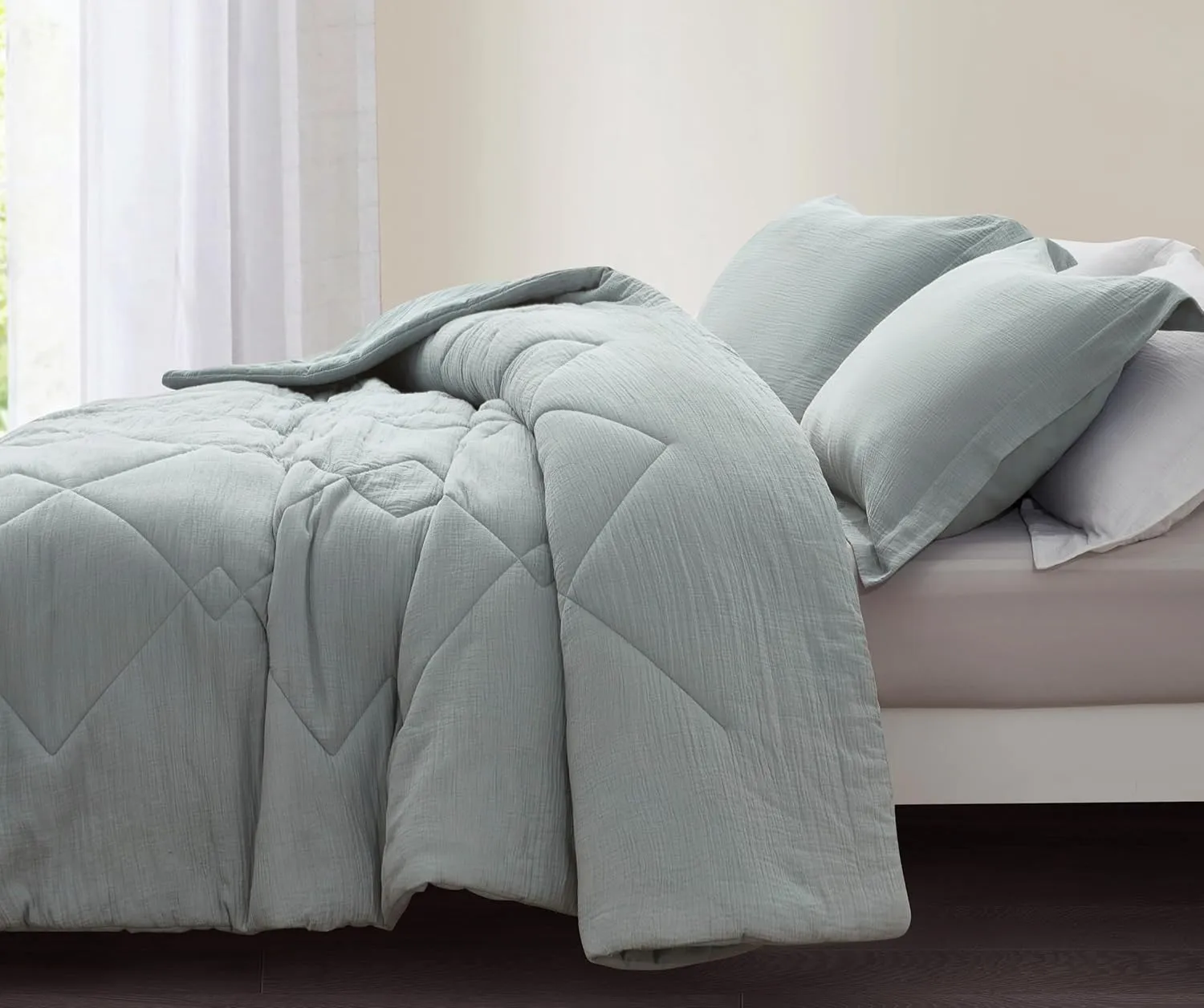Chezmoi Collection Skye 3-Piece Breathable Lightweight Cotton Gauze Comforter Set Oversized King, Light Blue-Gray Reversible Soft Washed 100% Cotton Muslin Thin Comforter, 130GSM Fill Summer Blanket