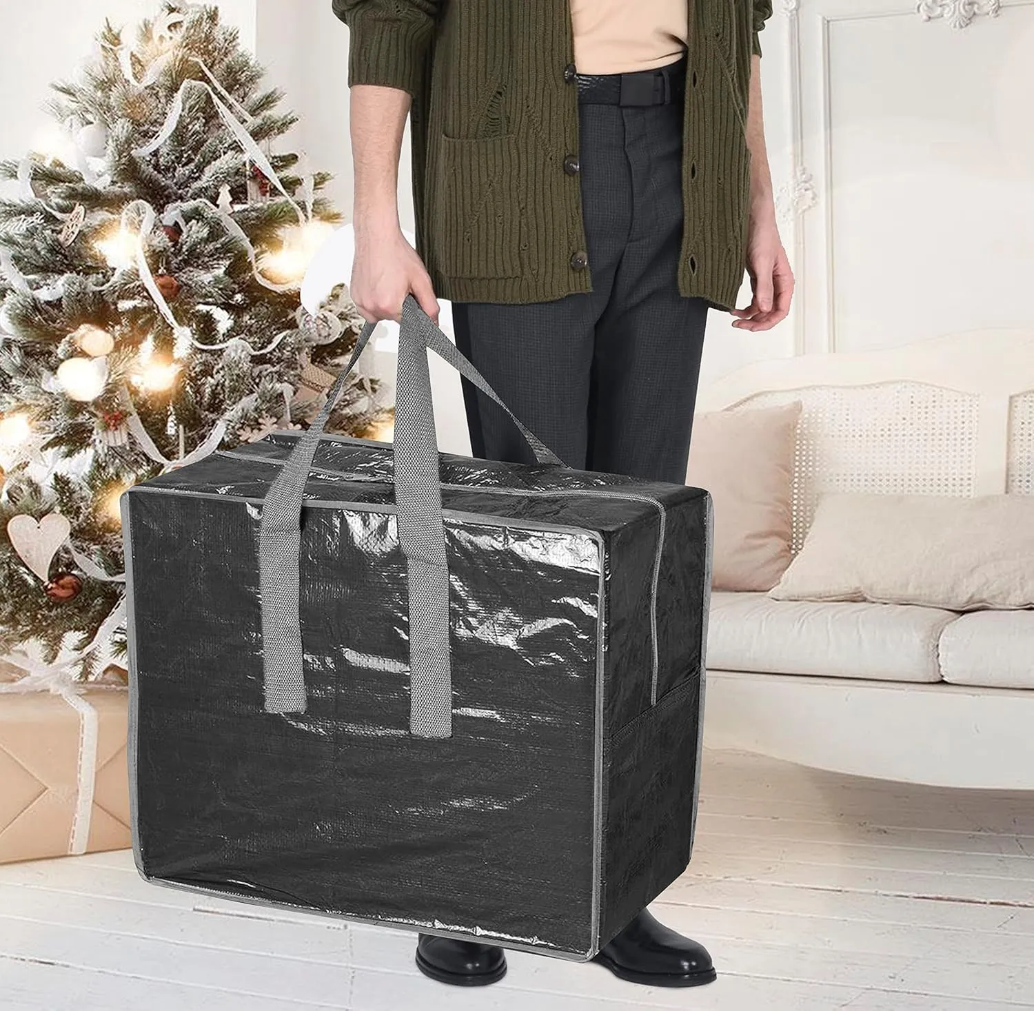 Christmas Ornaments Storage bags By ProPik Holiday Accessories Bag Tear-Proof Tarp 18 X 10 X 15 with Handles and Full Length Zipper (Black)