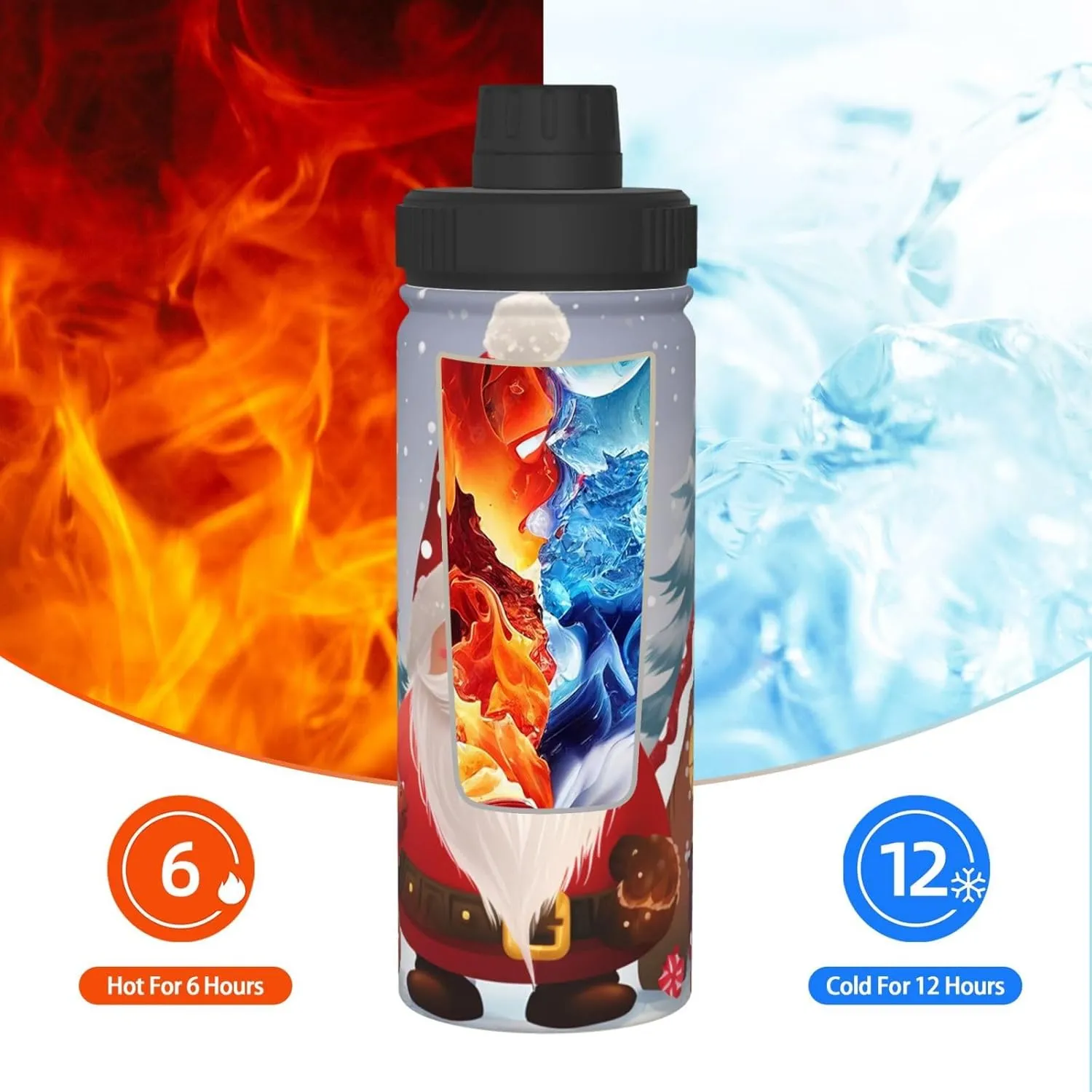 Christmas Snowman 18 oz Stainless Steel Water Bottles Insulated Sports Water Bottle with Handle, Winter Tree Candy Double Wall Travel Water Flask for Running Hiking Fishing