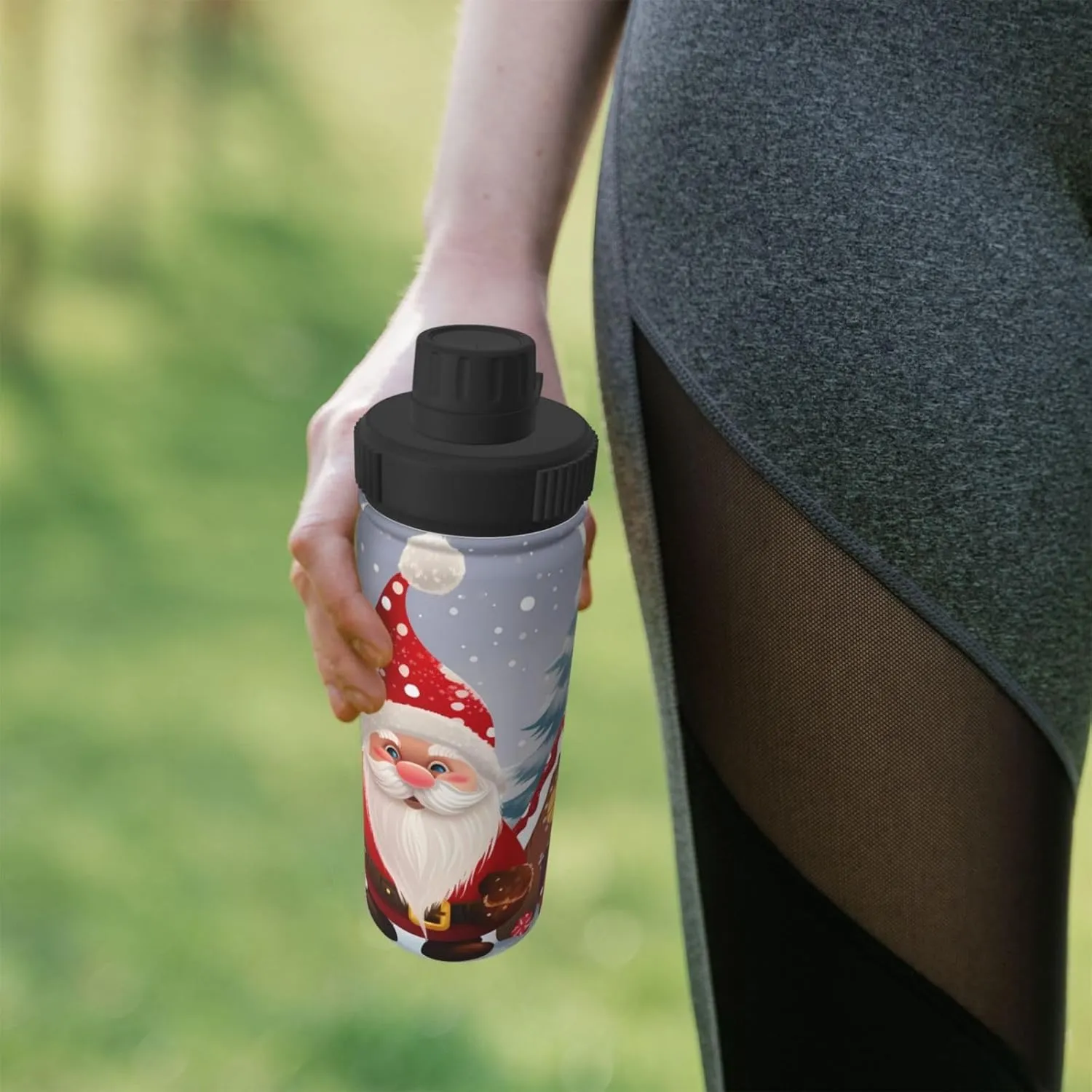 Christmas Snowman 18 oz Stainless Steel Water Bottles Insulated Sports Water Bottle with Handle, Winter Tree Candy Double Wall Travel Water Flask for Running Hiking Fishing