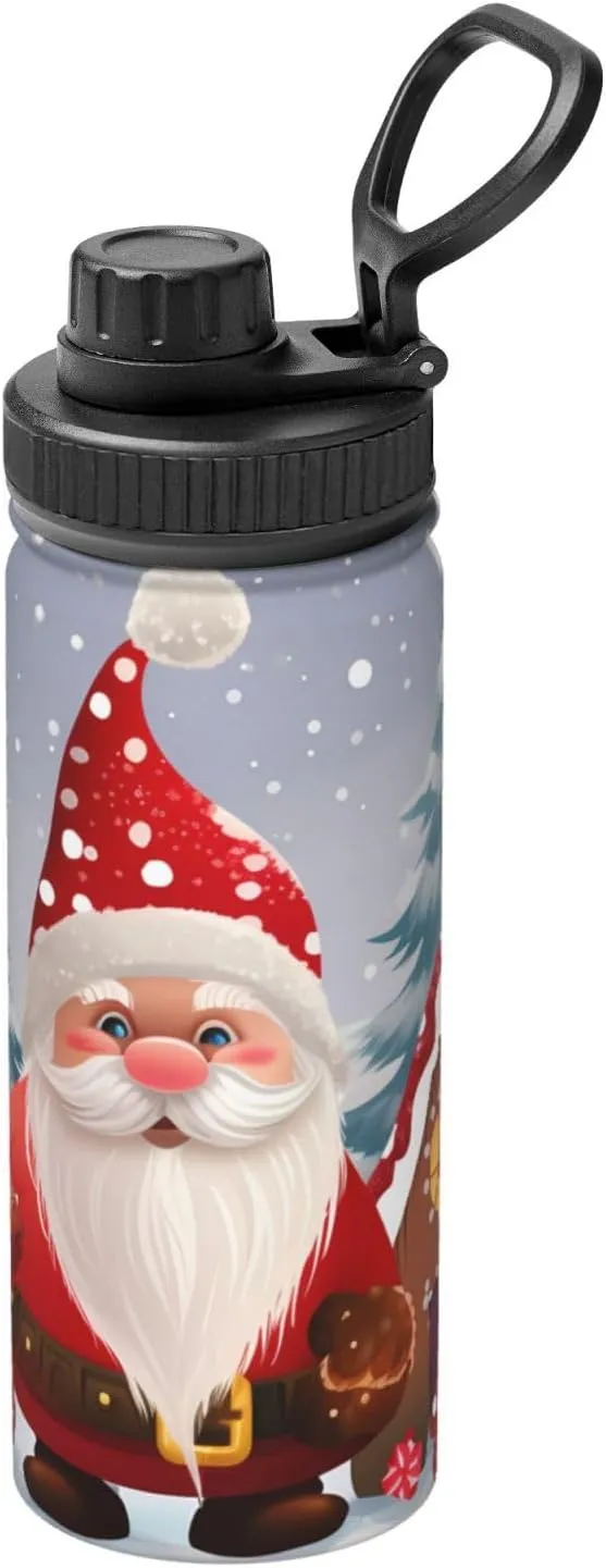 Christmas Snowman 18 oz Stainless Steel Water Bottles Insulated Sports Water Bottle with Handle, Winter Tree Candy Double Wall Travel Water Flask for Running Hiking Fishing