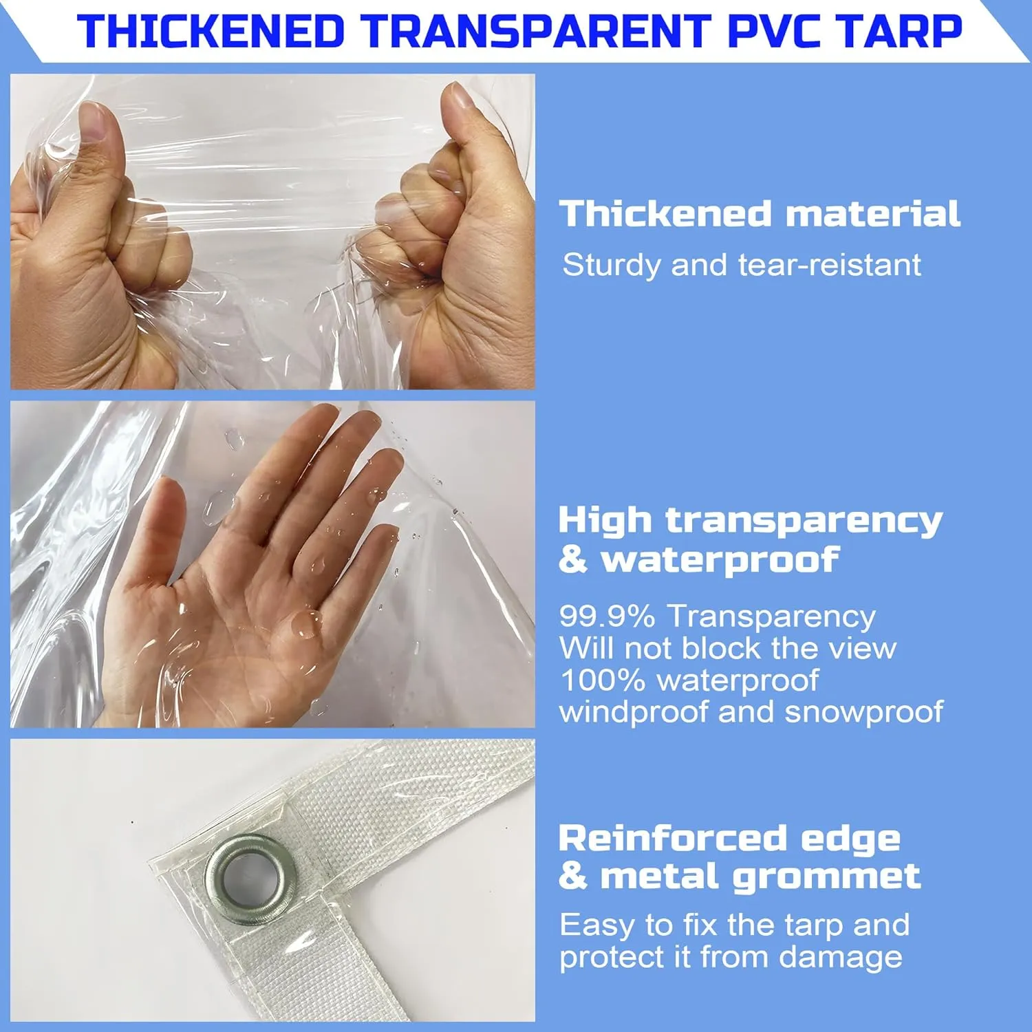 Clear Tarp 5 x 7FT, 20 Mil Clear Vinyl Tarp, Small Cover Plastic Sheeting with Grommets, Double-Stitched Reinforced Edges, Heavy Duty Tarps Waterproof and Tearproof