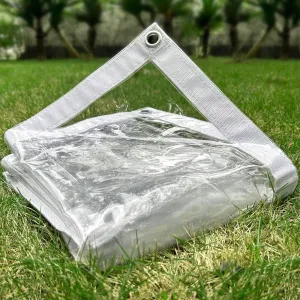 Clear Tarp 5 x 7FT, 20 Mil Clear Vinyl Tarp, Small Cover Plastic Sheeting with Grommets, Double-Stitched Reinforced Edges, Heavy Duty Tarps Waterproof and Tearproof